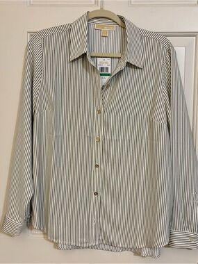 Michael Kors Women’s Vertical Stripe Dress Shirt - White and Black